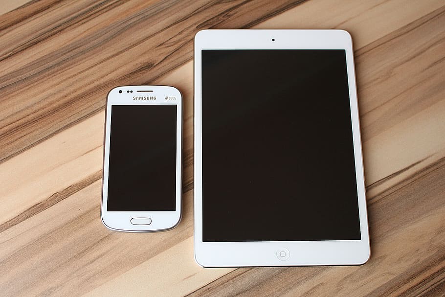 white Samsung Galaxy smartphones beside white iPad, mobile phone HD wallpaper