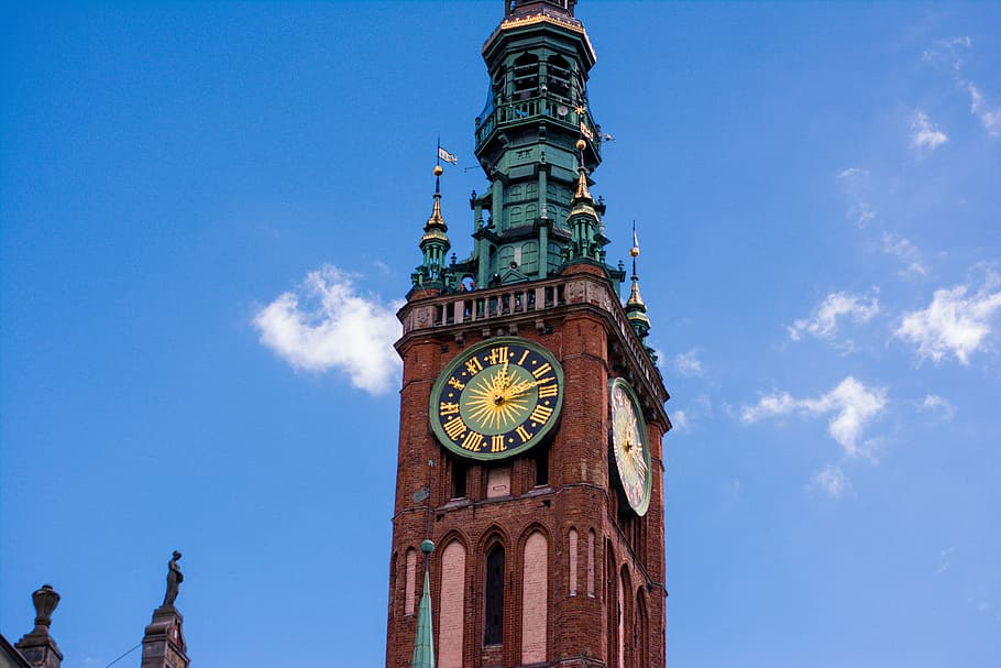 gdańsk, the town hall, architecture, the cathedral, clock, HD wallpaper