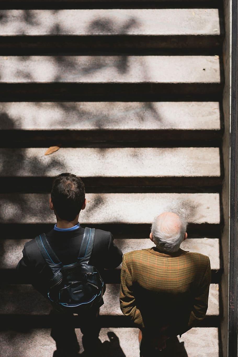 men walking on stairs, two men walking on staircase, people, steps HD wallpaper