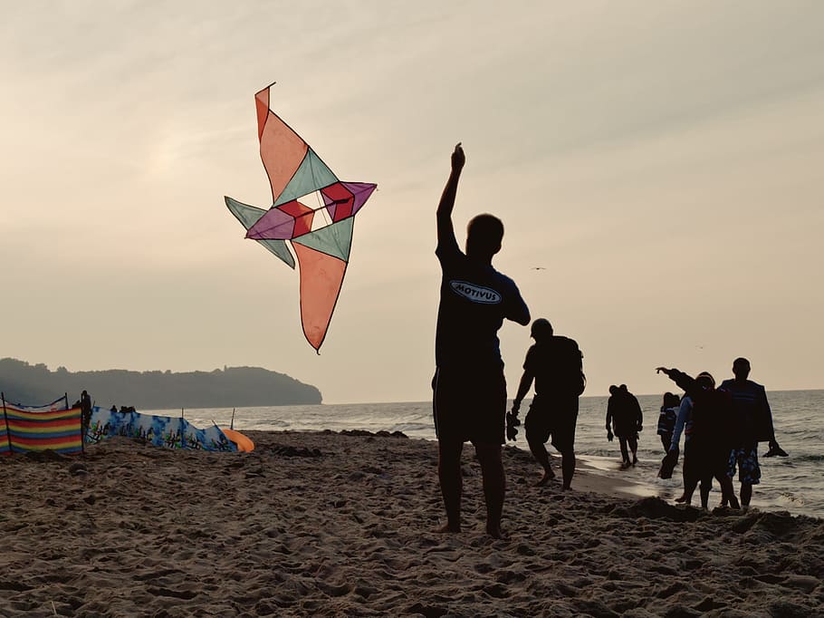 man playing kite on seashore, boy, child, beach, the baltic sea HD wallpaper