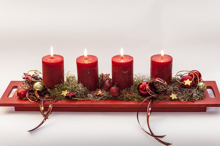 lighted pillar candle, advent, fourth candle, before christmas HD wallpaper