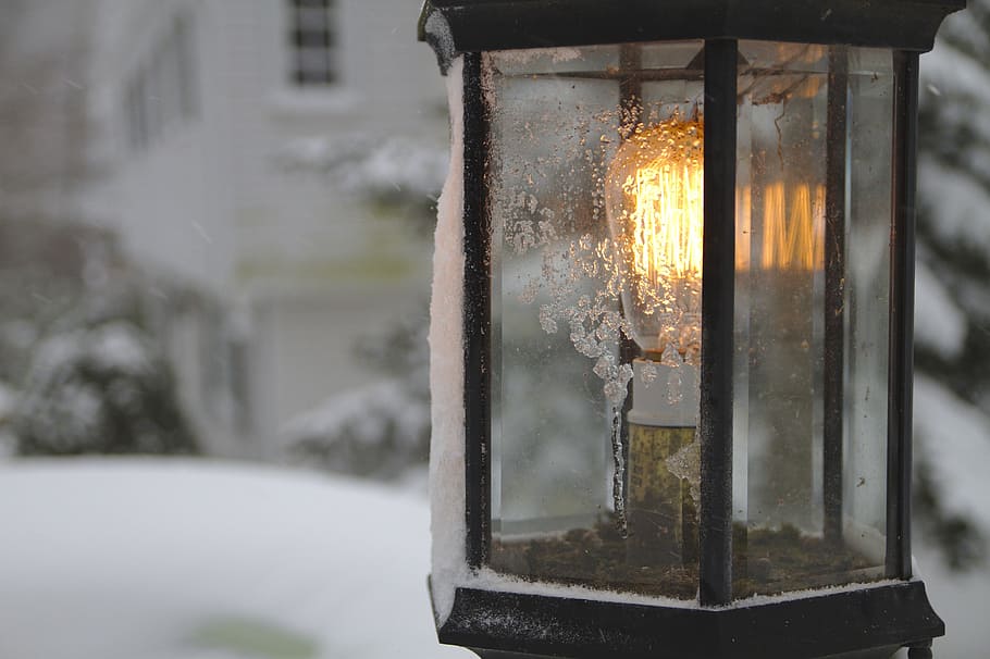 lamp, snow, winter, light, frost, ice, cold, outdoor, snowflakes HD wallpaper