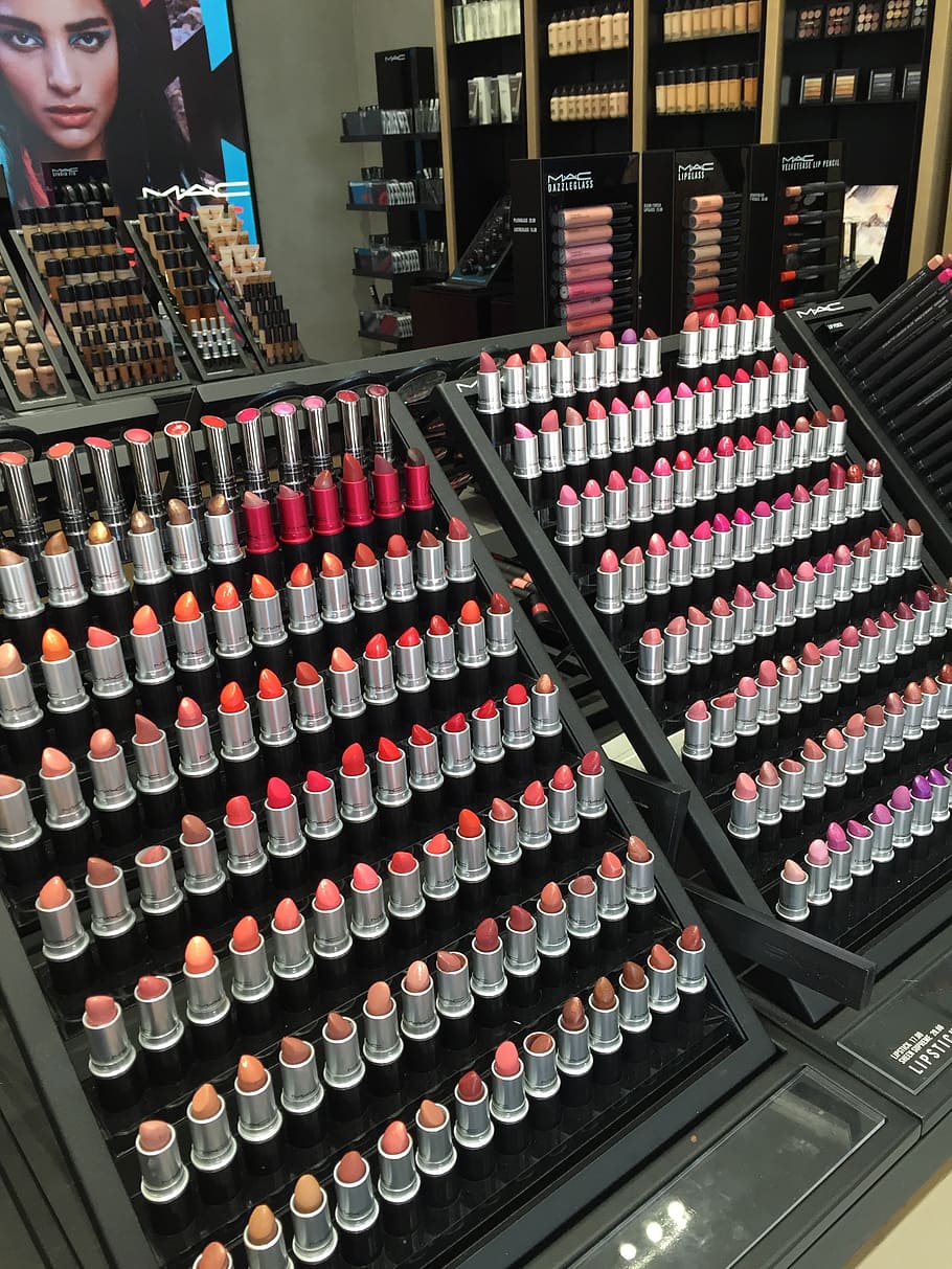 lipstick, mac, makeup, display, store, colorful, lip color HD wallpaper