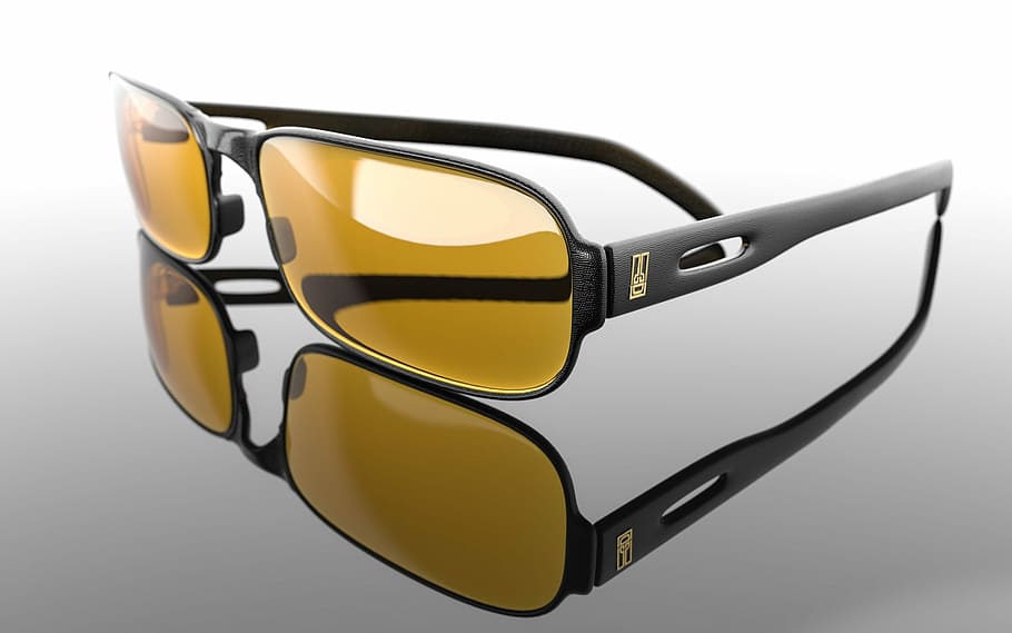 black framed sunglasses on gray surface, eyewear, modern, accessory, HD wallpaper
