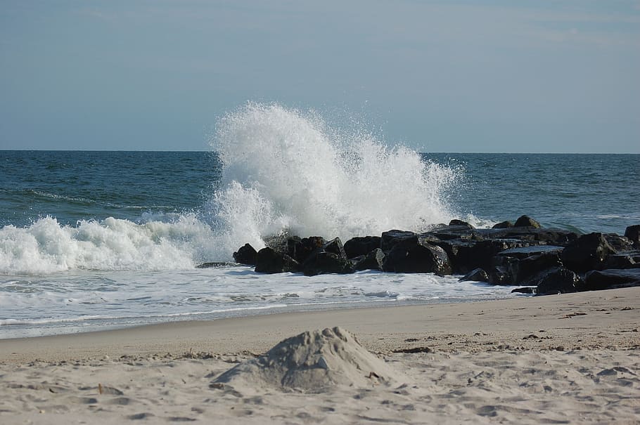 wave, splash, ocean, seascape, beach, coast, shore, summer HD wallpaper