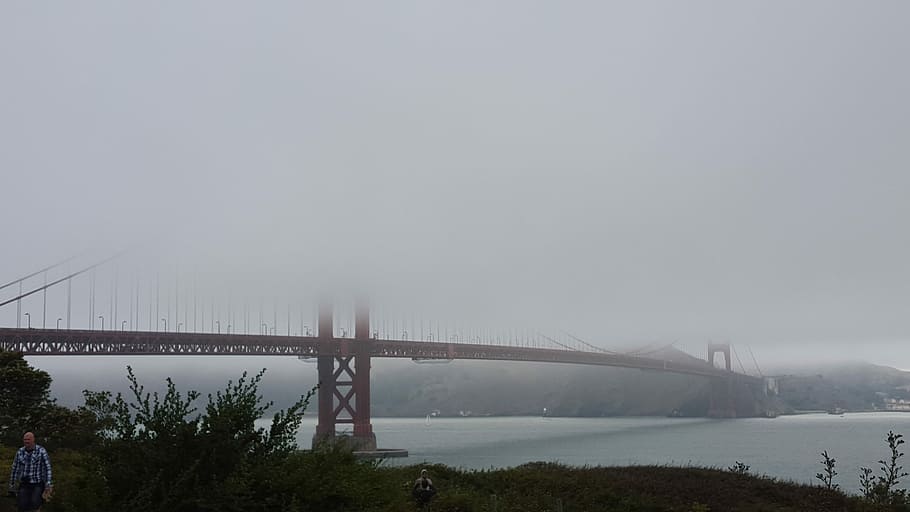A Perfect Balance, Golden Gate bridge, cloudy, clouds, fog, foggy HD wallpaper