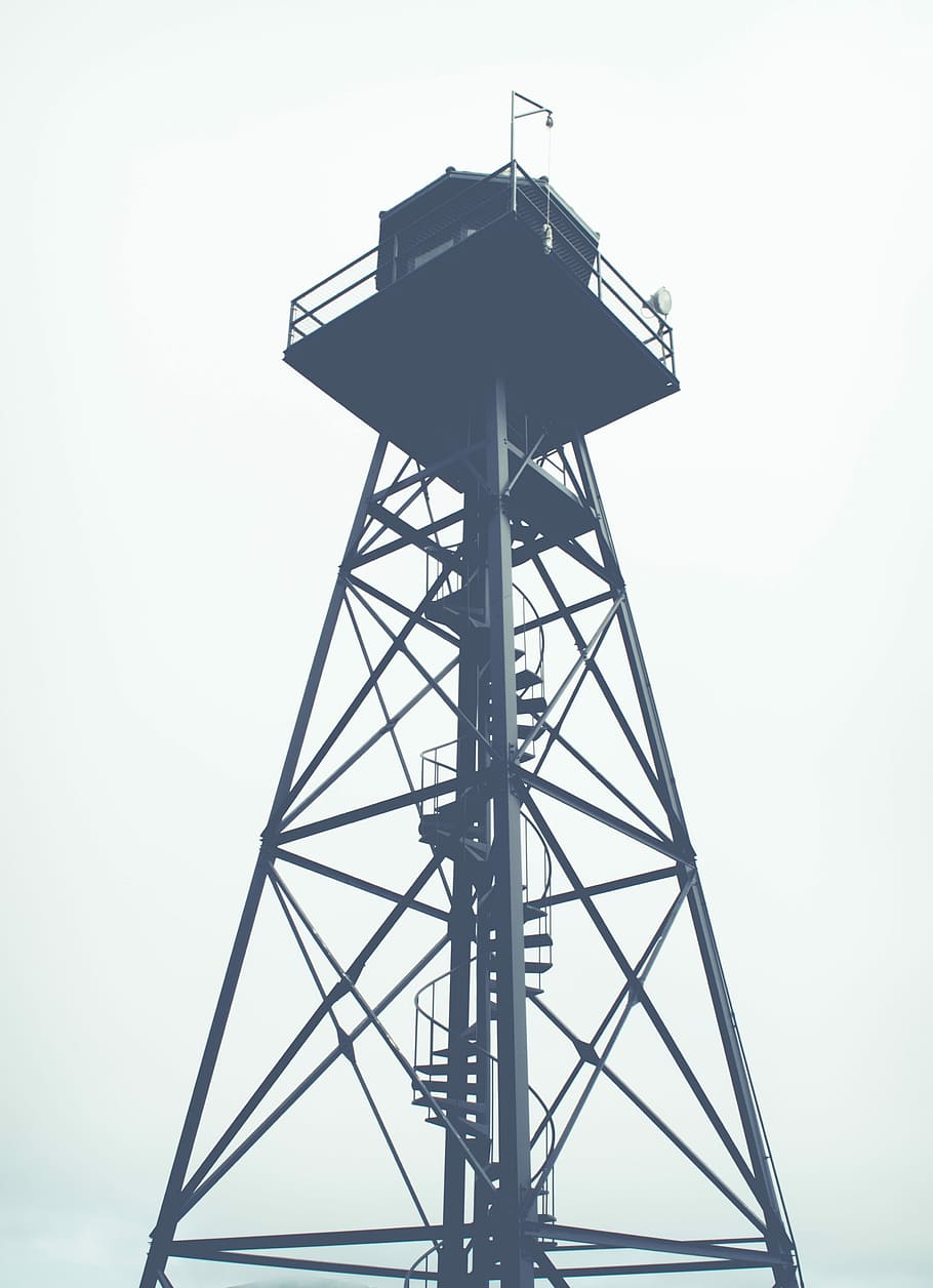 grey scale photo of light tower, communication, technology, communications Tower HD wallpaper