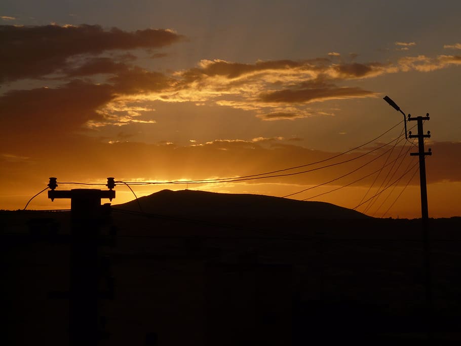 Sunset, Golden, Mood, Power Lines, electricity, strommast, energy HD wallpaper