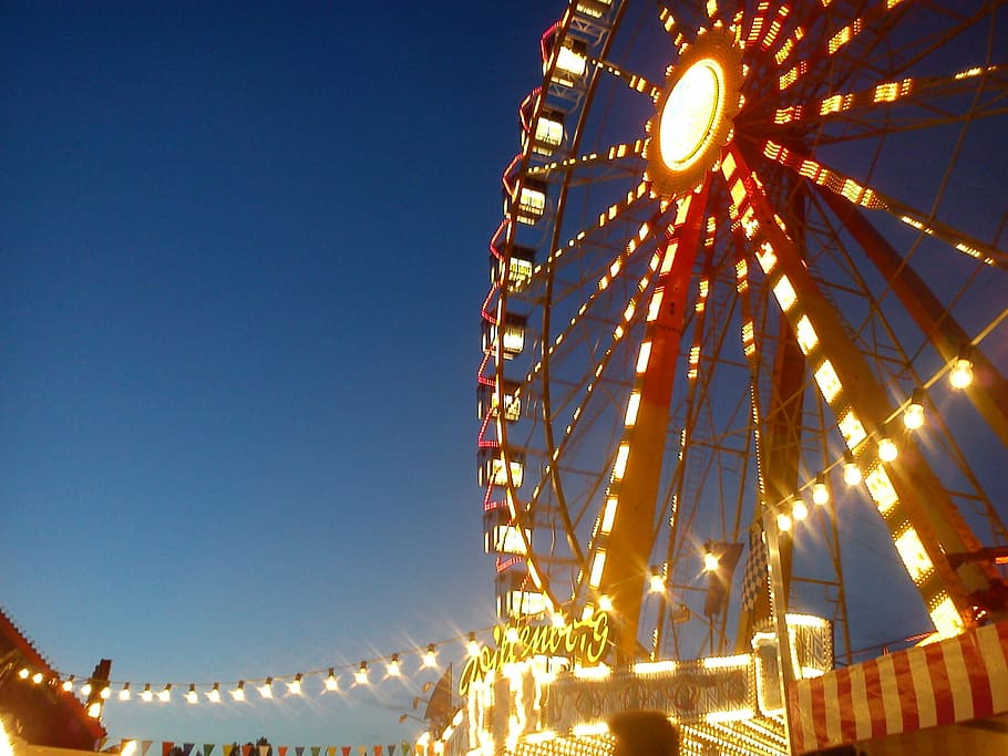 ferris wheel lights during nighttime, year market, carousel, ride