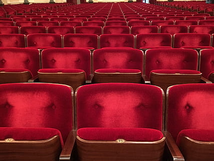 HD wallpaper: red cinema chair, empty theater seats with dim light ...