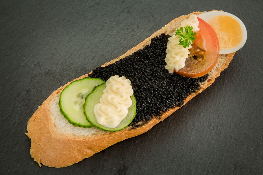 caviar, egg, roll, bread, eat, sandwich, snack, finger food HD wallpaper