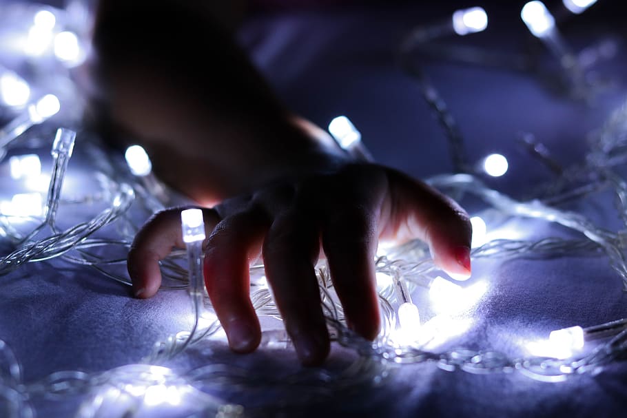 person touching white string light, child, lighting, baby, hands HD wallpaper