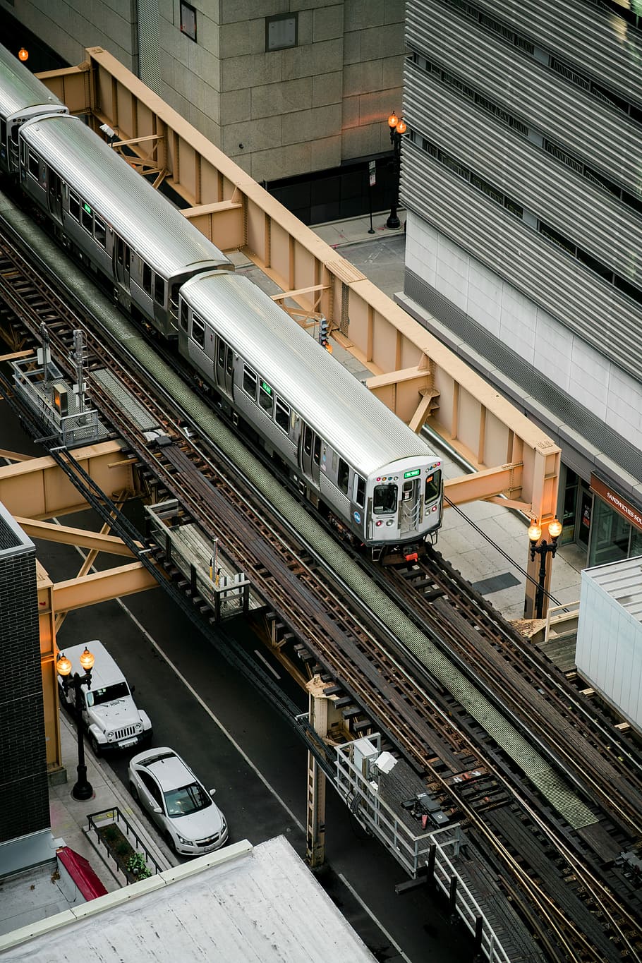 aerial view of gray train, aerial view of gray train near station HD wallpaper