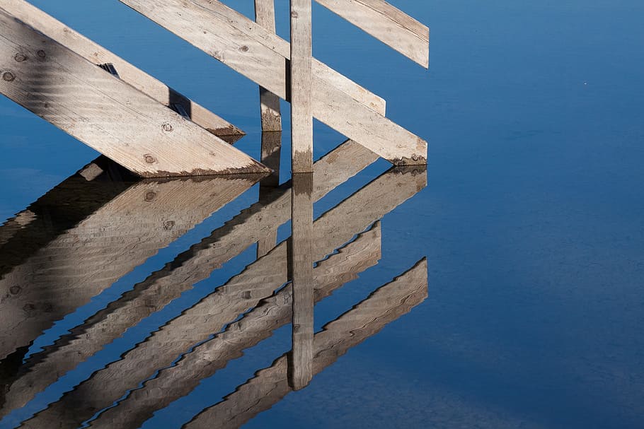 Web, Wood, Boardwalk, Jetty, Water, Lake, blue, mirroring, wood - material HD wallpaper