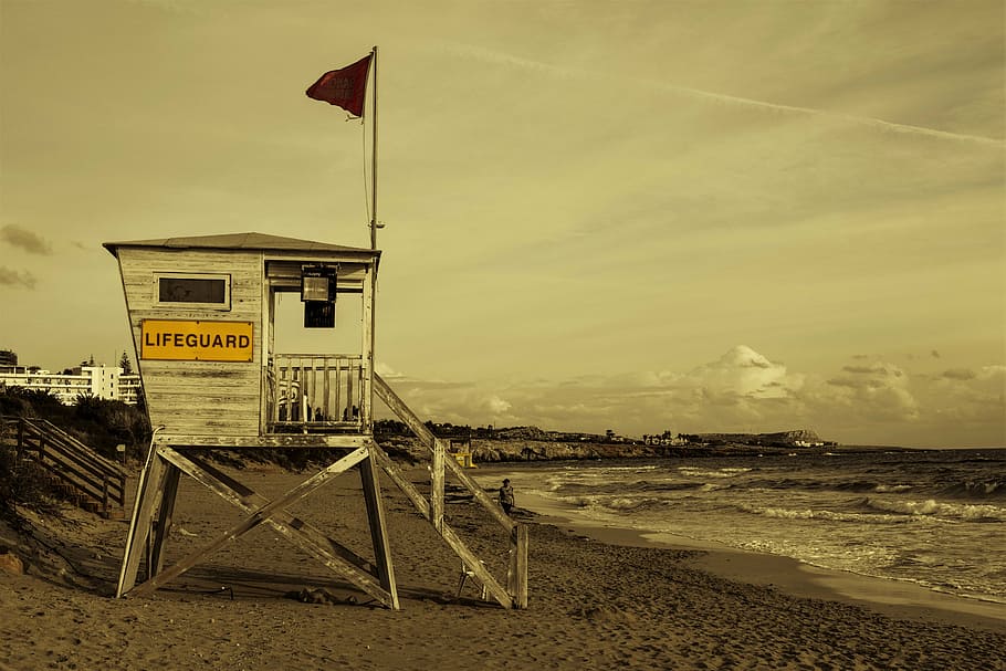 lifeguard, tower, beach, winter, scenery, ayia napa, cyprus HD wallpaper