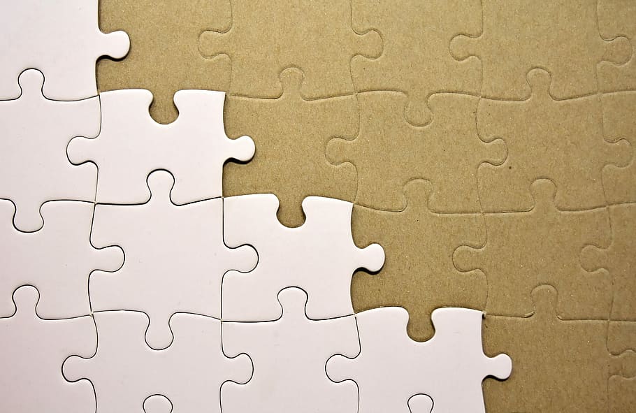 white and brown puzzle board, joining together, insert, share, HD wallpaper