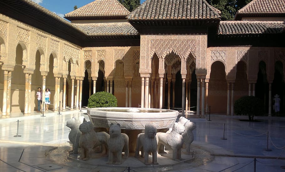 alcazaba, granada, andalucia, fountain of the lions, architecture, HD wallpaper