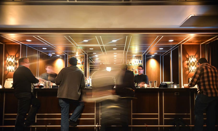 bar, nightlife, people, drinking, talking, motion, illuminated HD wallpaper