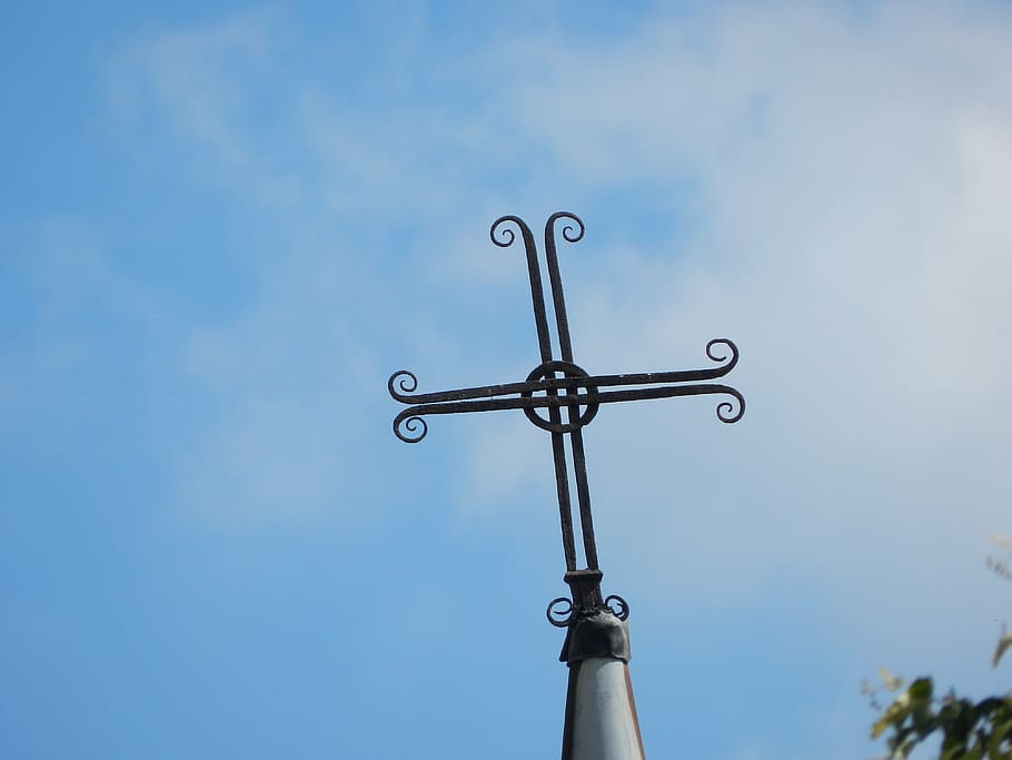 cross, wrought iron, roofing, low angle view, sky, no people HD wallpaper