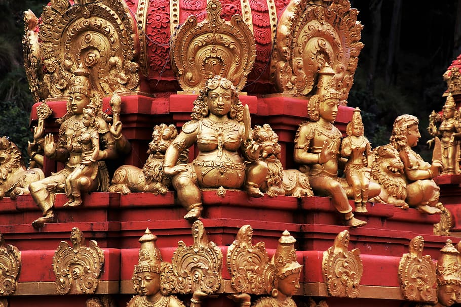 gold-colored Hindu deity figurine lot, indian, religion, temple