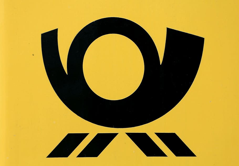 yellow logo, post, post horn, note, sign, deutsche post, service HD wallpaper