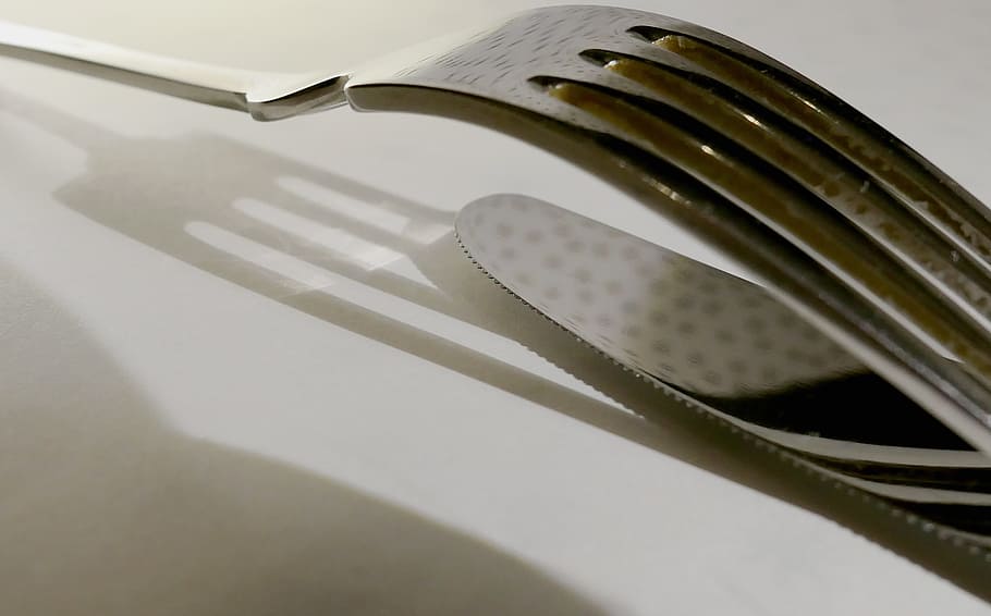 cutlery, knife, fork, table cover, gloss, tine, metal, gastronomy HD wallpaper