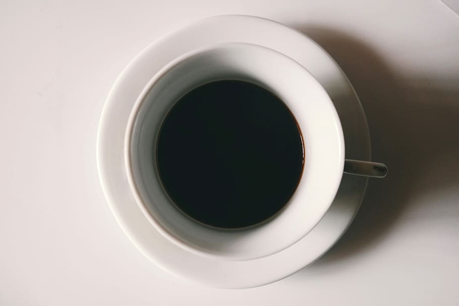 white ceramic tea cup filled with coffee, black, cups, gray, pink HD wallpaper