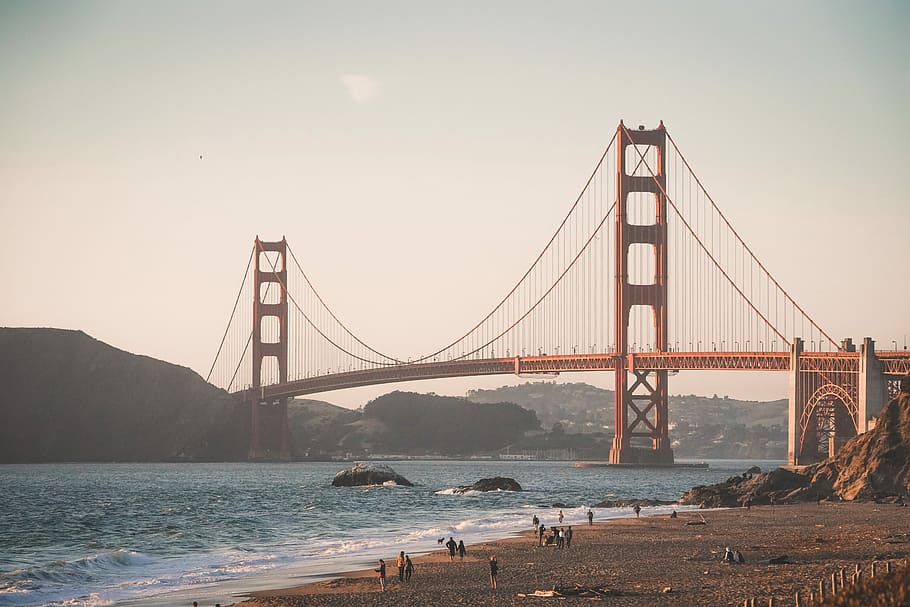people walking near red bridge on body of water during daytime photo, Golden Gate Bridge, USA HD wallpaper