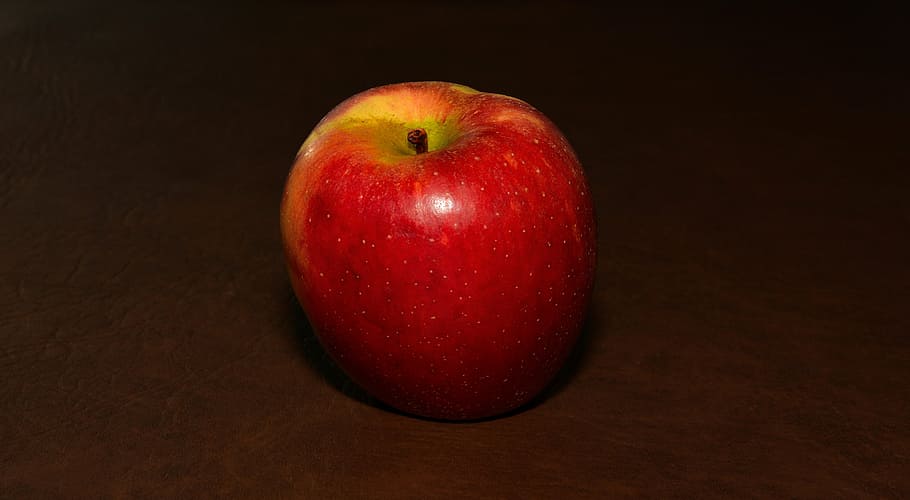 apple, red, ripe, healthy, darkness, minimalist, fruit, healthy eating HD wallpaper