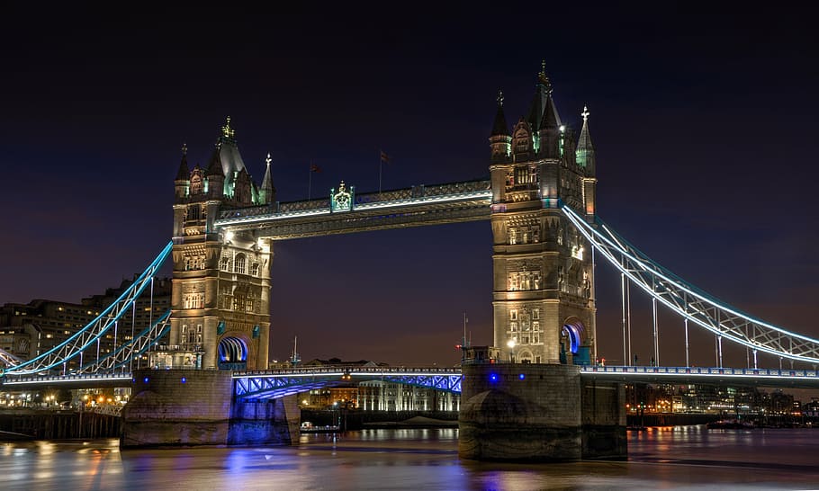 bridge, night, city, london, river, thames, landmark, britain HD wallpaper