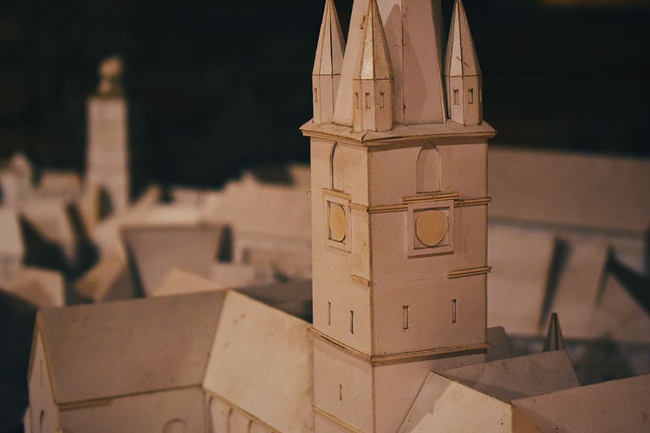 closeup photo of white castle miniature, white paper houses in shallow focus shot HD wallpaper