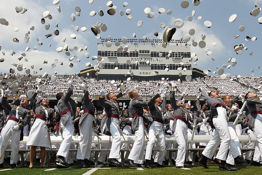 people throwing caps, graduation, military, officers, army, soldiers, HD wallpaper