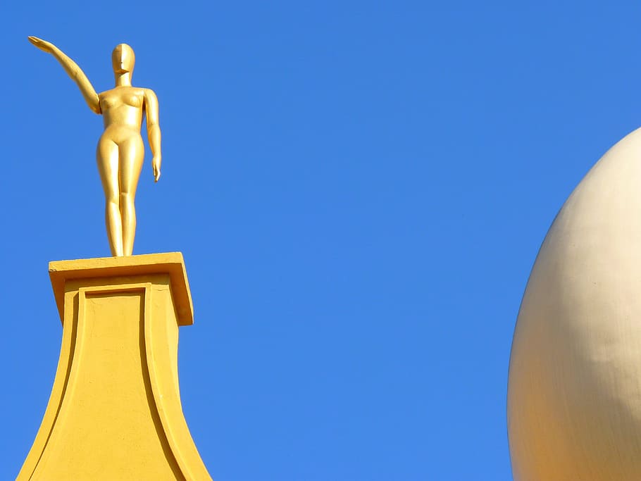 figure, golden, egg, white, museum, dalí, figueras, spain HD wallpaper