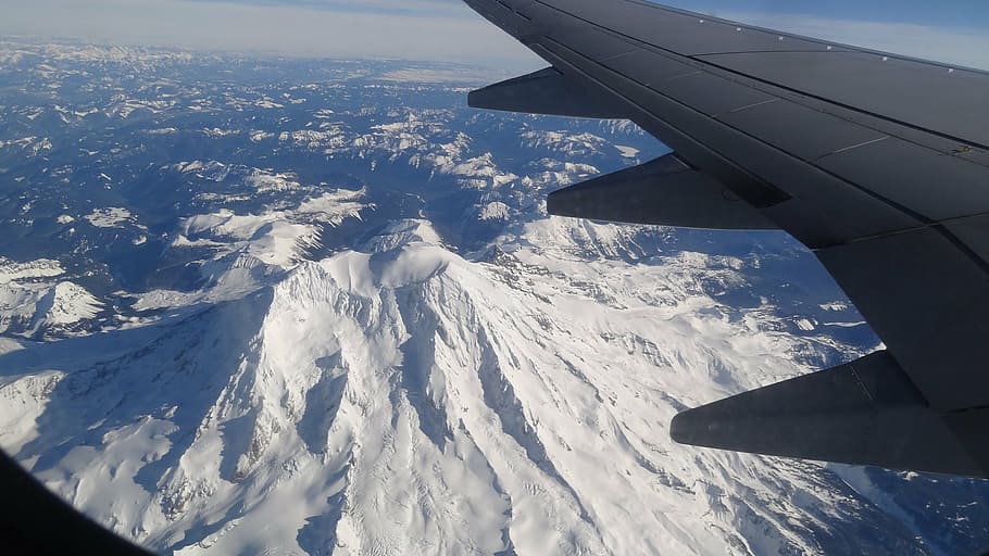 flying airplane, rainier, mt, mount, mountain, volcano, snow HD wallpaper