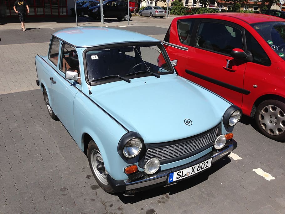 Auto, Ddr, Satellite, trabbi, light blue, car, red, transportation HD wallpaper