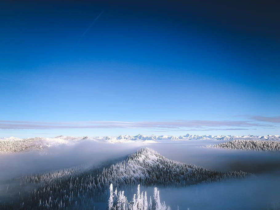 glaciers during daytime, aerial photography of mountain covered with snow under blue sky during daytime HD wallpaper