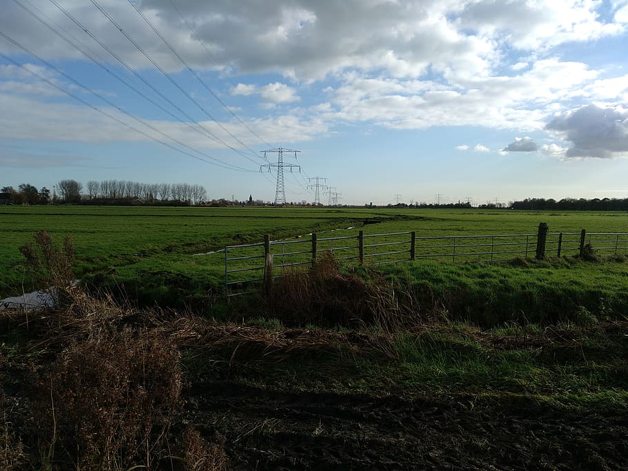 post electricity, field, electrical, hv, holland, netherlands HD wallpaper