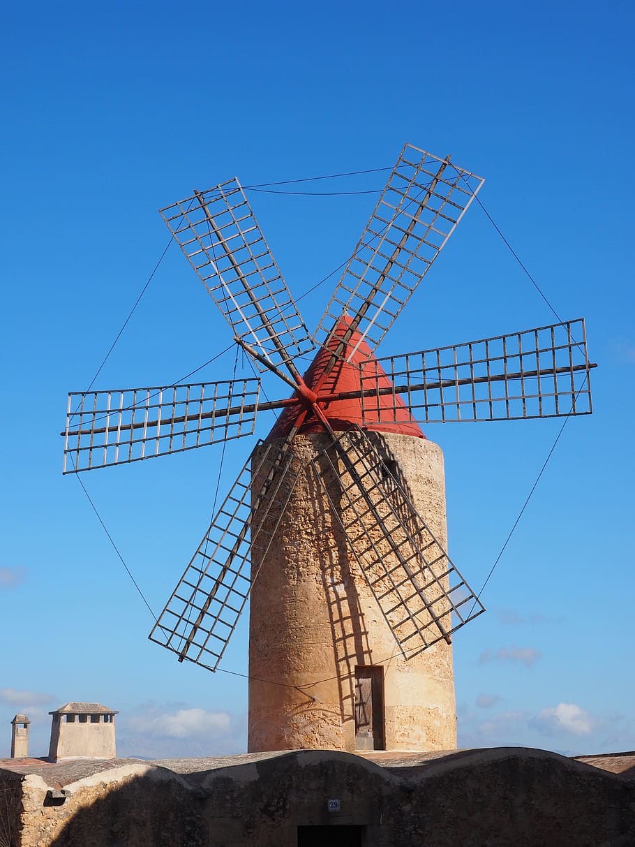 brown windmill, Algaida, Mallorca, Landmark, places of interest HD wallpaper