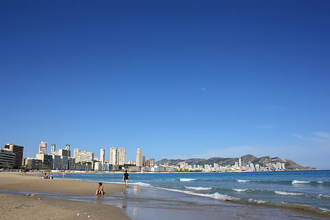 benidorm, beach, spain, water, sea, land, sky, architecture HD wallpaper