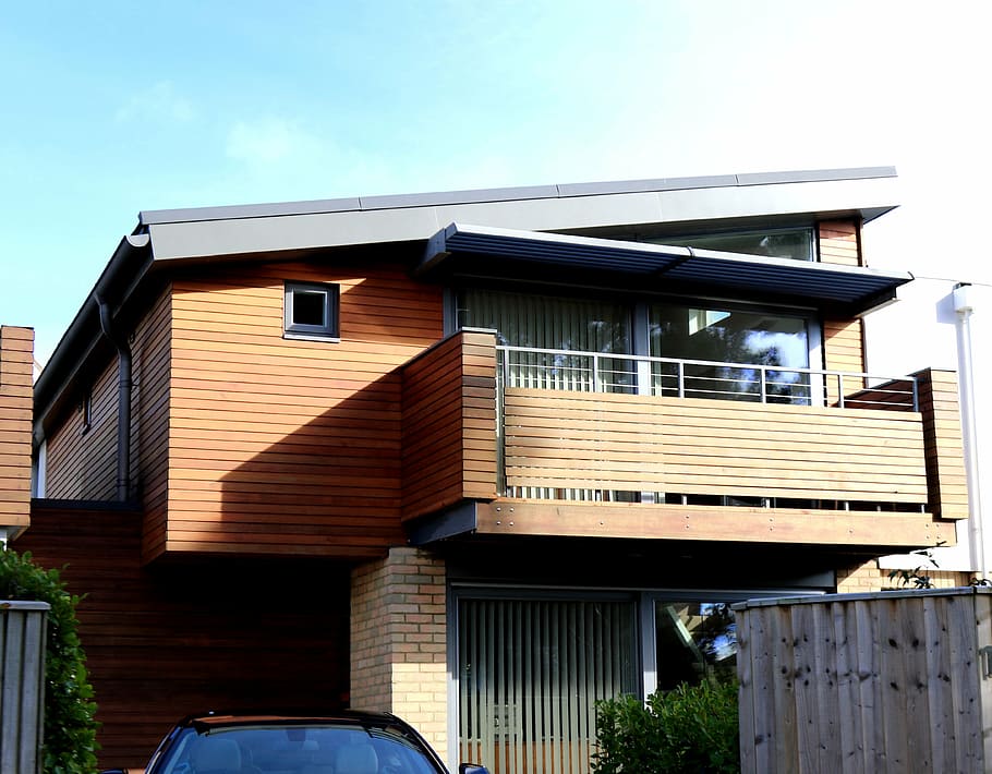 low angle of brown wooden 2-storey house, architecture, building HD wallpaper