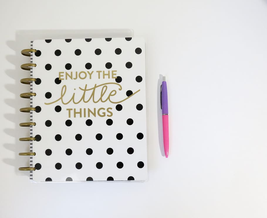 Enjoy the little things notebook with pen, simple, planner HD wallpaper