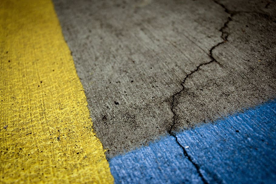 grey and yellow concrete pavement, untitled, crack, blue, paint HD wallpaper