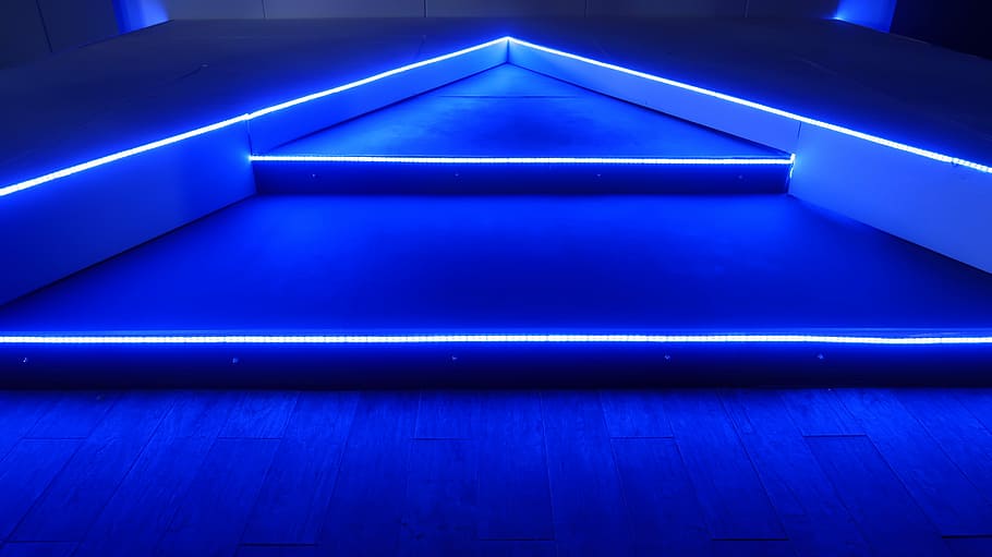 blue led strip, blue neon lights, abstract, no people, illuminated