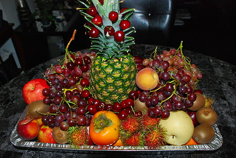 Fruit, Platter, Pineapple, Grapes, fruits, fruit platter, apples HD wallpaper