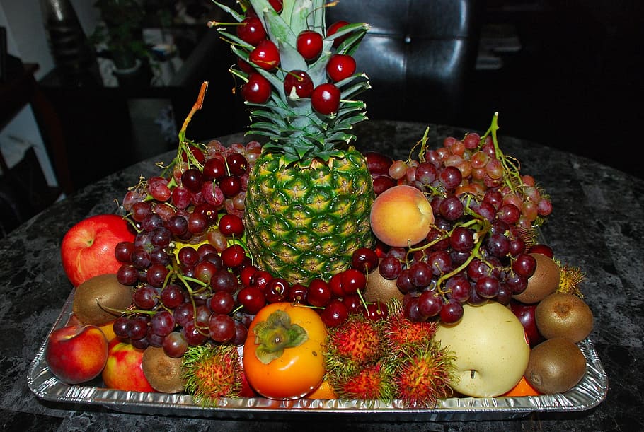 Fruit, Platter, Pineapple, Grapes, fruits, fruit platter, apples HD wallpaper