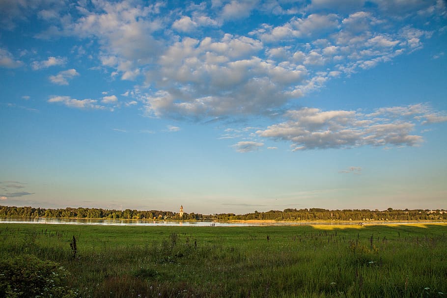 landscape, volga, sky, clouds, nature, russia, water, beach HD wallpaper