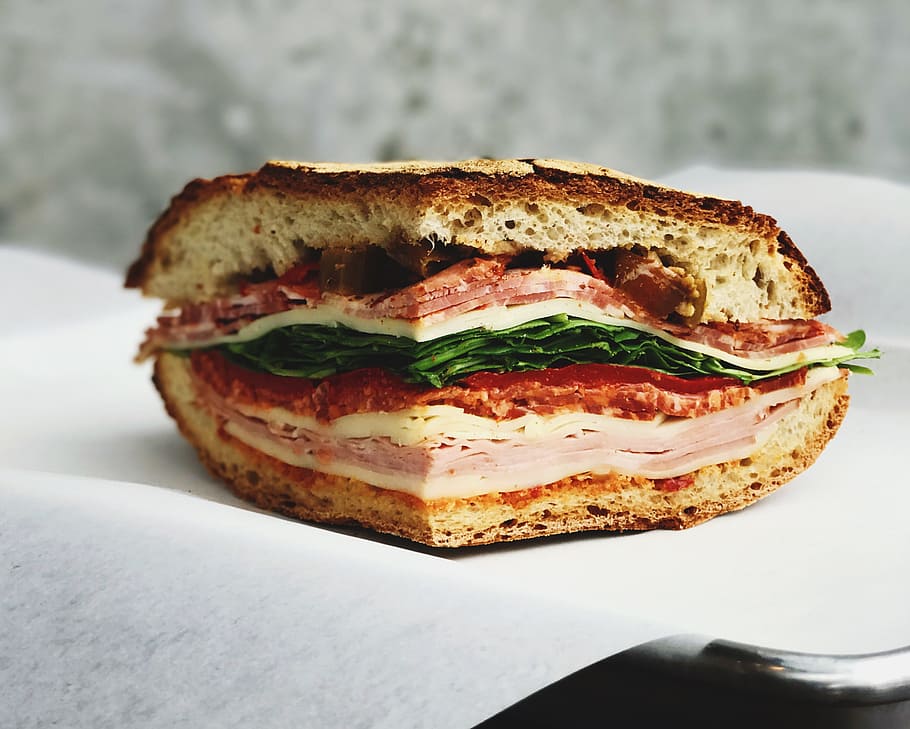 ham sandwich on white surface, sandwich with meat on paper, Italian Sandwich HD wallpaper