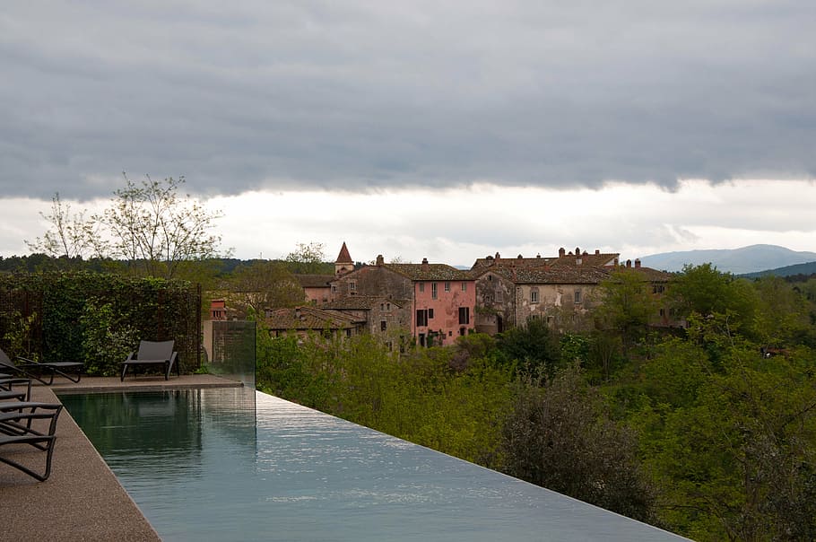 pool, borgo, ancient, tuscany, italy, landscape, architecture HD wallpaper