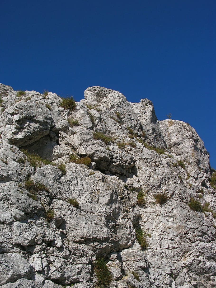 rock, gray, white, stone, background, heaven, blue, low angle view HD wallpaper