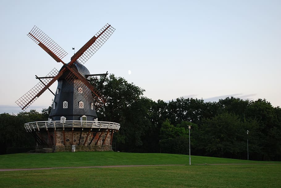 Windmill, Sweden, Malmö, Sunset, alternative energy, wind power HD wallpaper